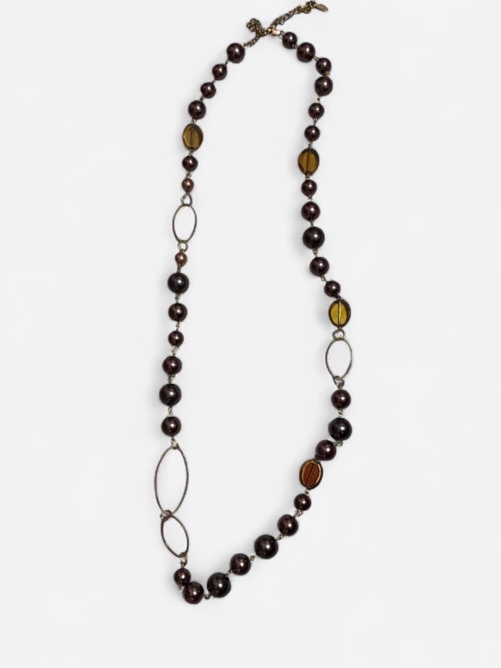 Brown Bead Necklace with Amber Accents